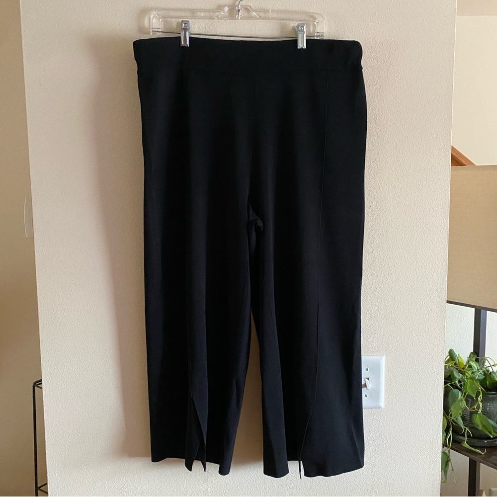 M.T.W.T. 9-5 Women’s Black Rayon-Blend Pull-On Wide-Leg Stretch Capri Pants, XL